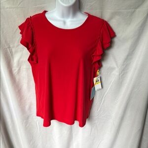 CeCe Red Ruffled Cap Sleeve Blouse